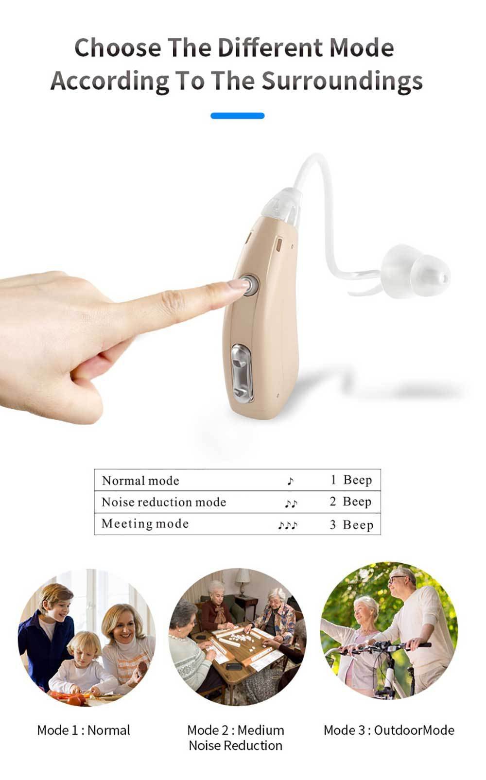 BTE Behind-The-Ear Hearing Aid with USB Charging Base A-318