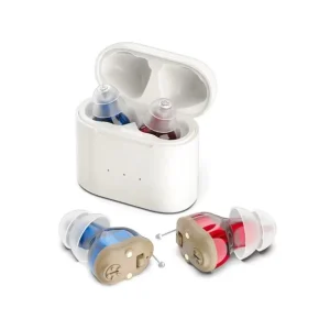 Mini Audífonos Intrauriculares OTC con Carga Magnética Z-19 Rojo y Azul
