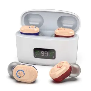 Mini Audífonos Intrauriculares con Pantalla Digital HD Z-127D Azul y Rojo
